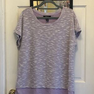Women's Lavender Short Sleeve Textured Top with Sheer Trim